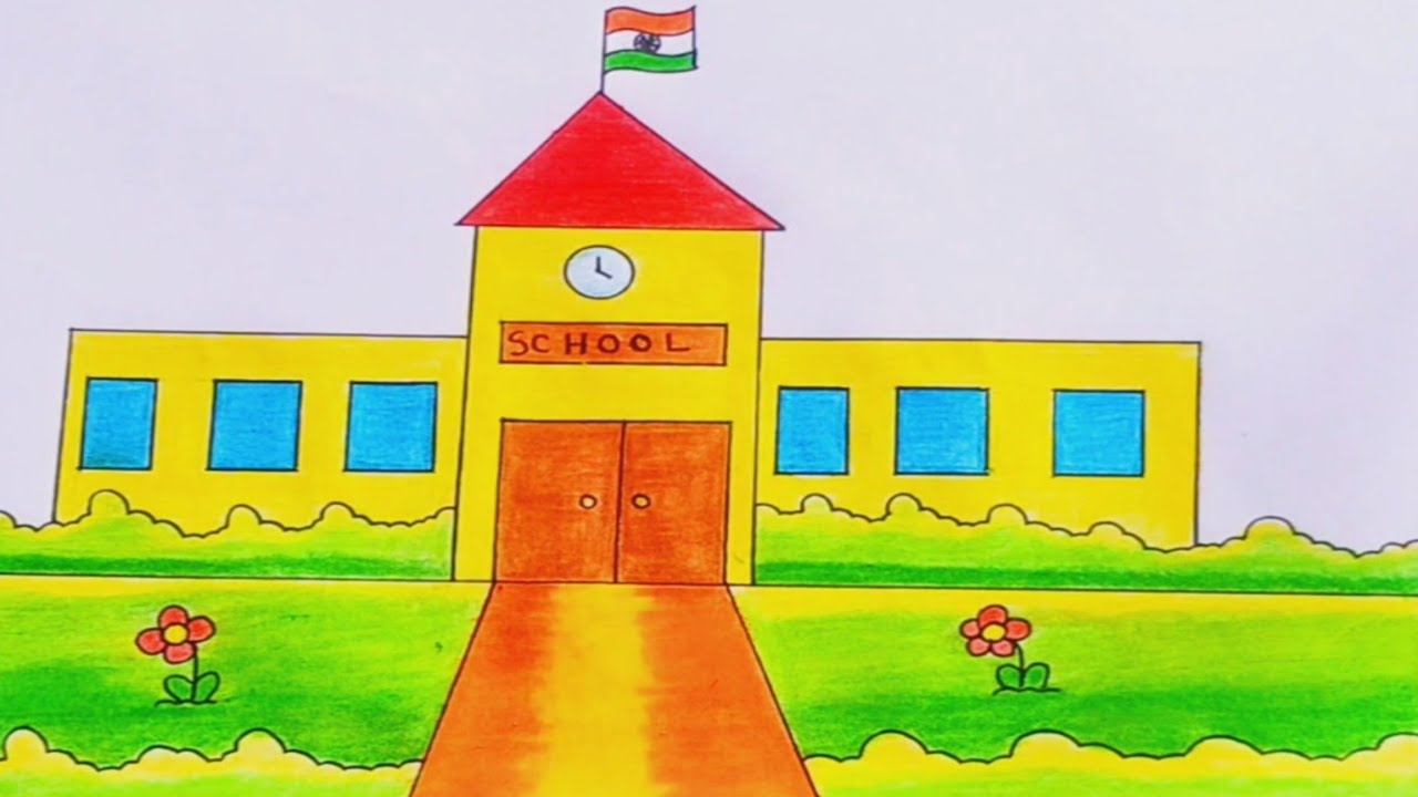 How to Draw a Beautiful School Building | Easy School Drawing for Beginners | Step by Step