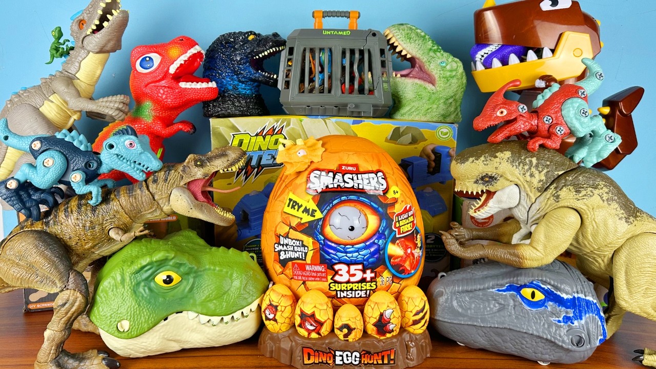 ASMR Jurassic World Unboxing Colorful Dinosaur T-rex D-rex Triceratops Giga Raptors Zuru Smashers
