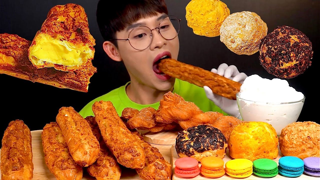 ASMR 크림가득 쿠키슈 크로칸슈 무지개마카롱🌈 페스츄리 꽈배기먹방~!! Croquant Chou Cookie Chou Rainbow Macaron MuKBang~!!
