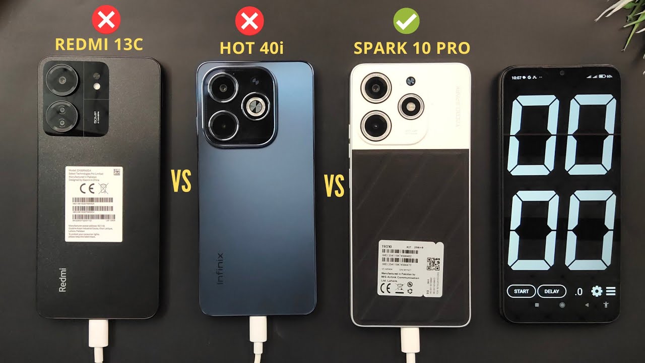 Tecno Spark 10 Pro vs Tecno Spark 20 vs Infinix Hot 40i | Charging Speed Test | 5000mah | 18W |