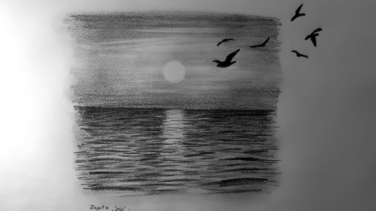 Dibujando paisaje (atardecer) a Lápiz | Drawing landscape (sunset) in Pencil |