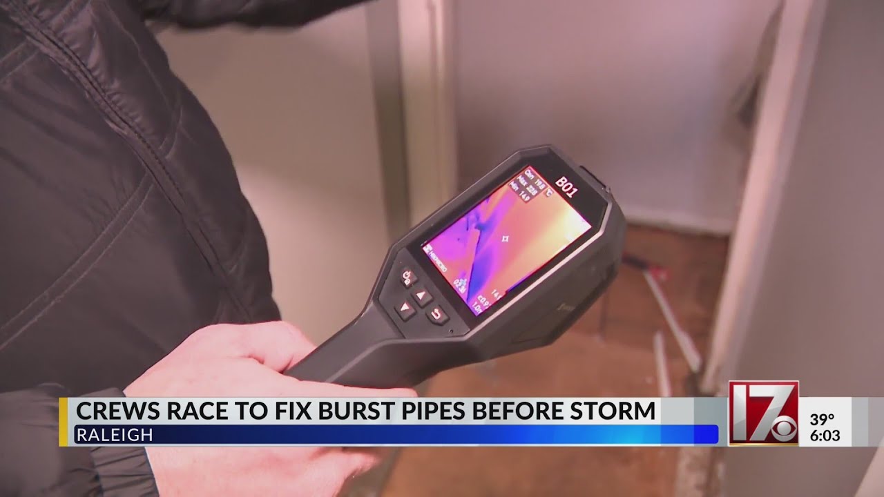 Crews race to fix burst pipes before winter storm in central North Carolina