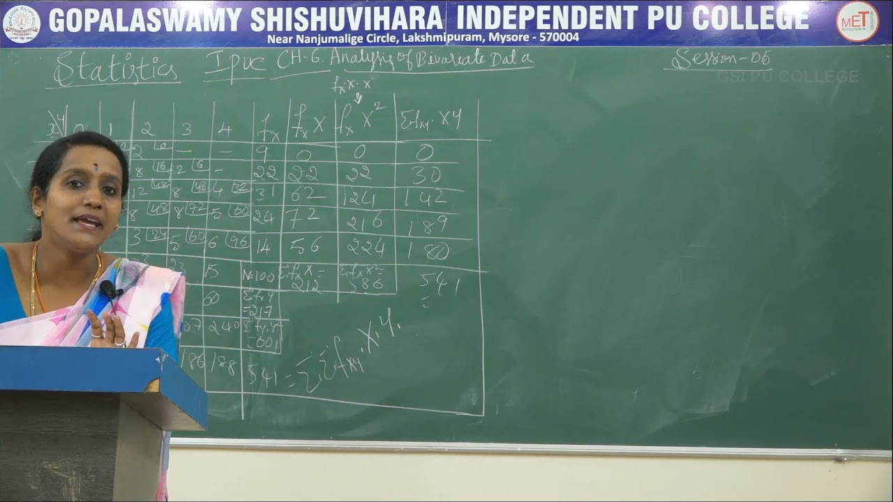STATISTICS | 1st PUC | CH 06 | ANALYSIS OF BI VARIATE DATA | S05