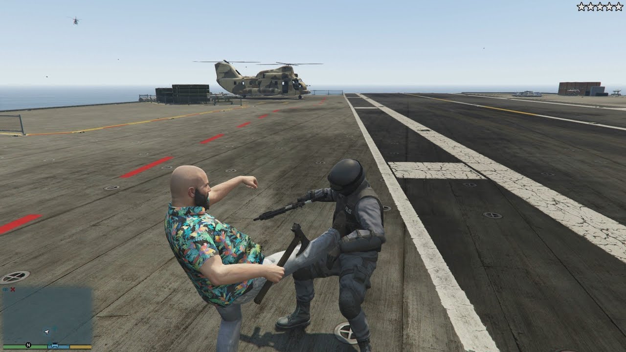 GTA 5 - Michael's FIVE STAR COP BATTLE At THE USS LUXINGTON (GTA V Funny Moments)