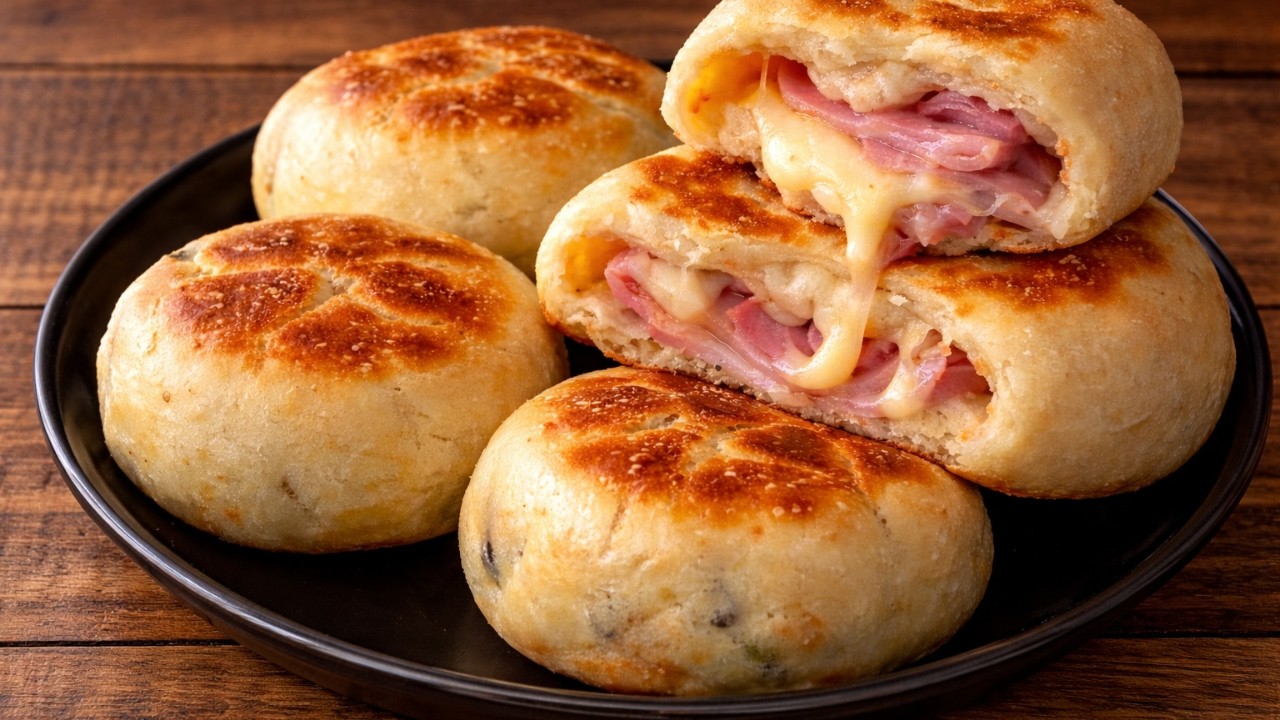 Homemade Ham and Cheese Buns – No Oven Needed! So Crispy!