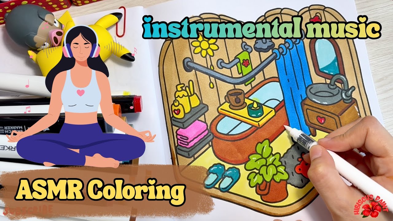 ASMR Relaxing Bathroom Coloring Page 🛁🌿 | Calming Instrumental Music