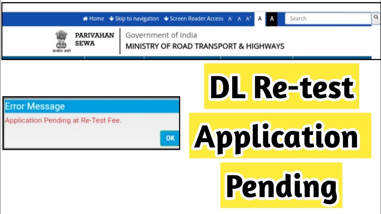 Application Pending At Re-test Fee | VAICHAK INFO #vaichakinfo #parivahan #sarathi #dl #test