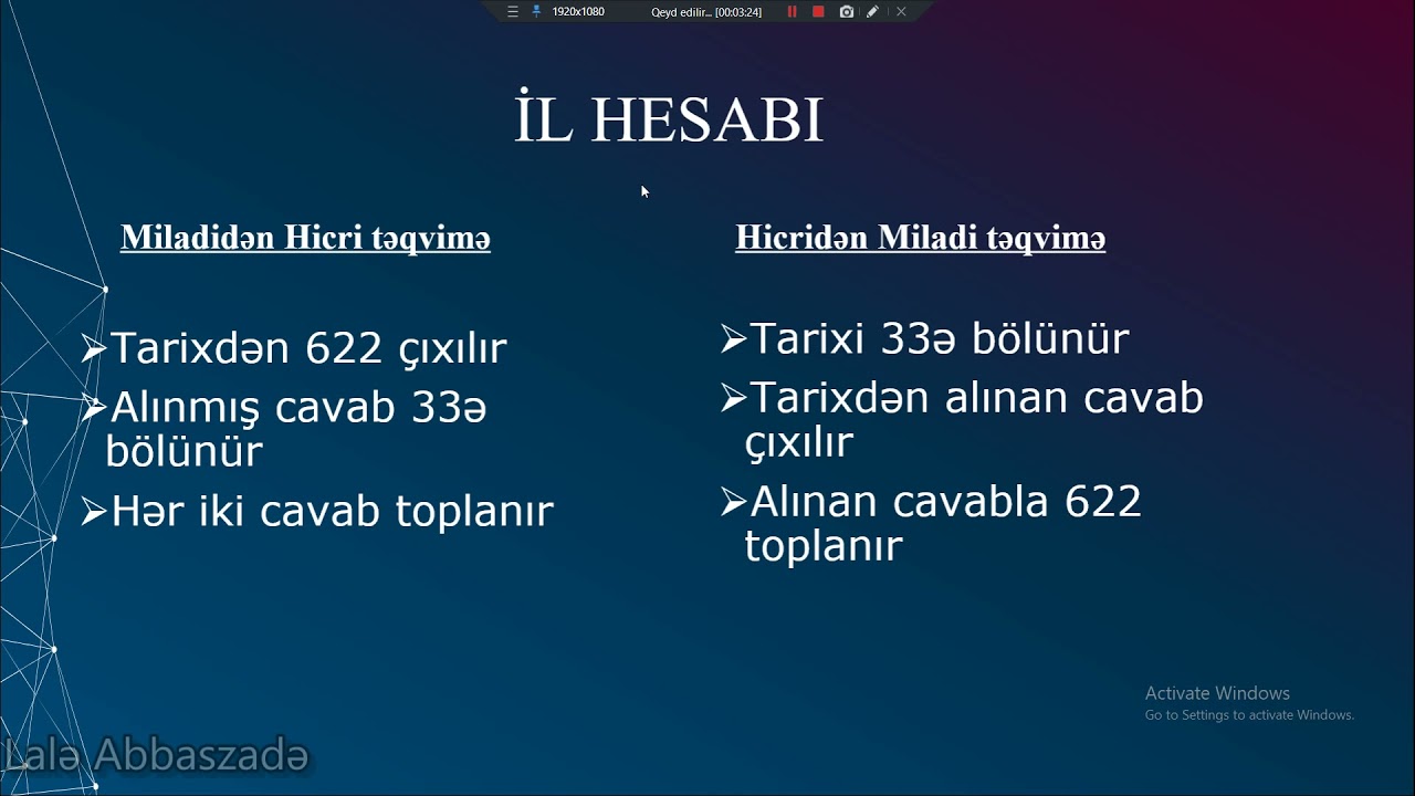 İl hesabı.(Miladi və Hicri təqvim)
