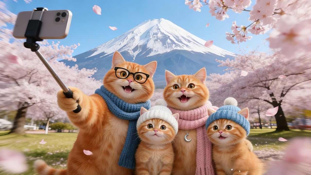 🐱🌸Kittens Enjoy Cherry Blossoms & Onsen | Ginger Cat Family Trip