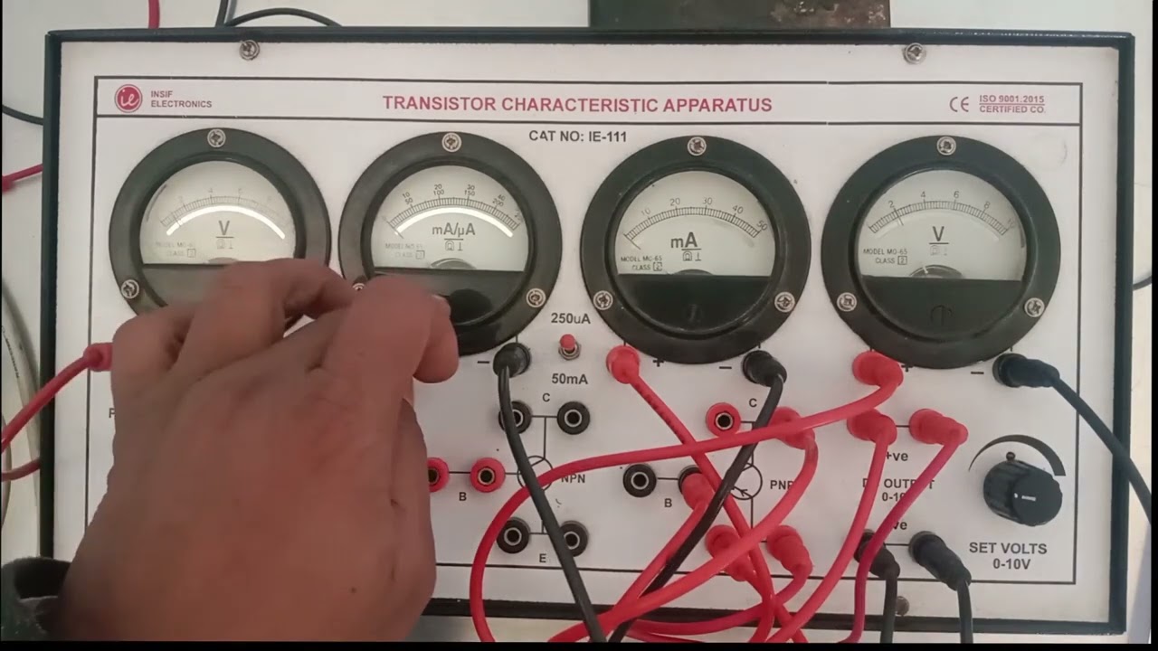 Characteristics of a common emitter P-N-P transistor with Bilingual explanations & class notes