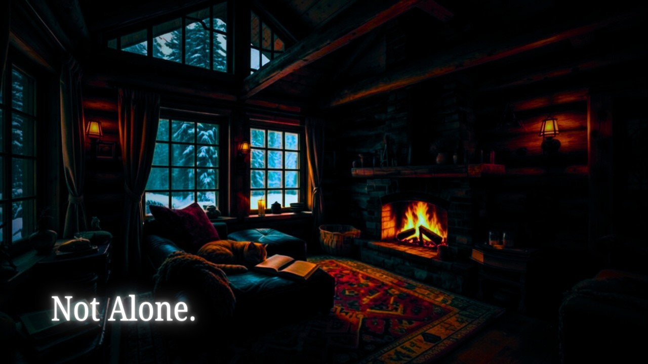 Cozy Winter Cabin Ambience ❄️ Crackling Fireplace & Snowfall | Focus • Study • Relax 
