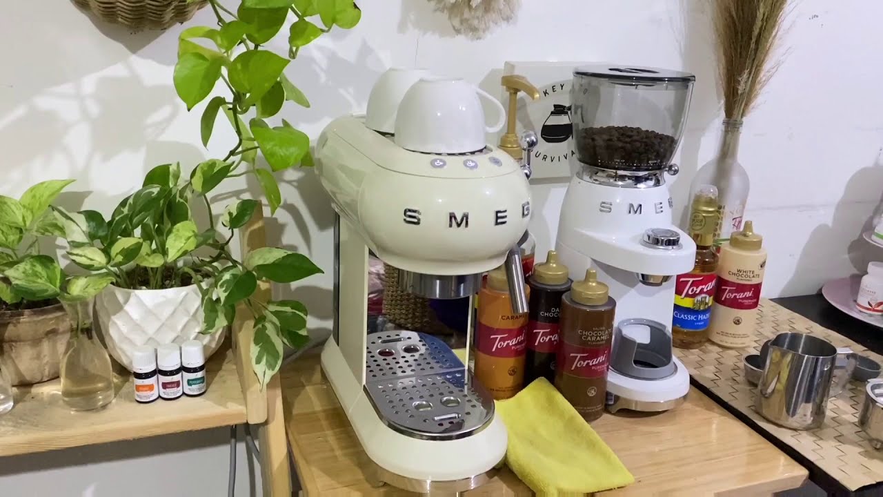 SMEG Espresso Coffee Machine and Coffee Grinder in Action