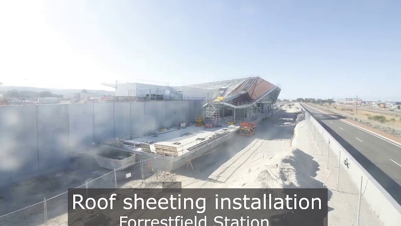 Forrestfield-Airport Link: Roof sheeting installation at Forrestfield Station (April 2020)