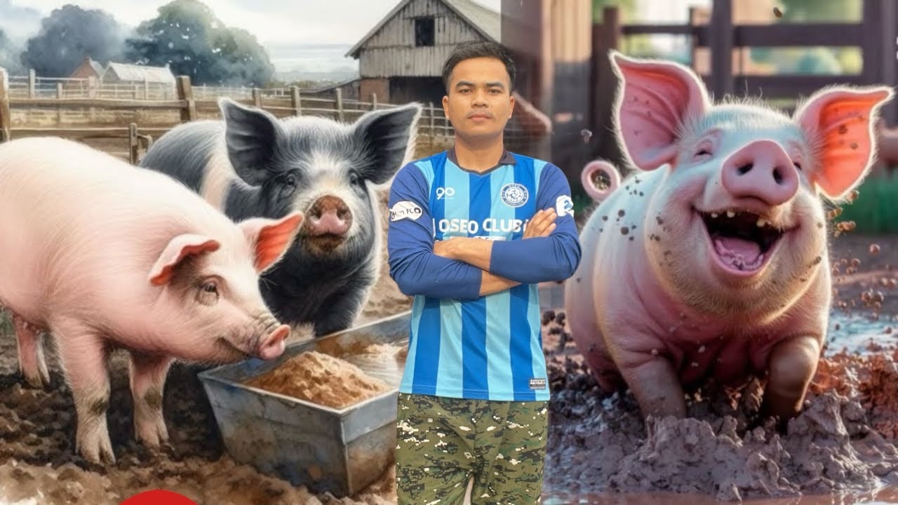 Pig play in the mud and some pig eating 