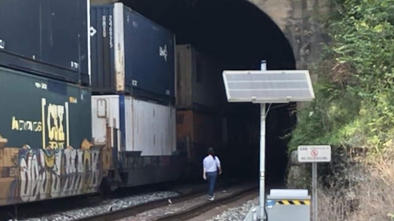 GIRL WALKS INTO TRAIN TUNNEL With A Train Coming!  NEVER DO THIS!  MUST SEE 2 Trains Go Thru Tunnel