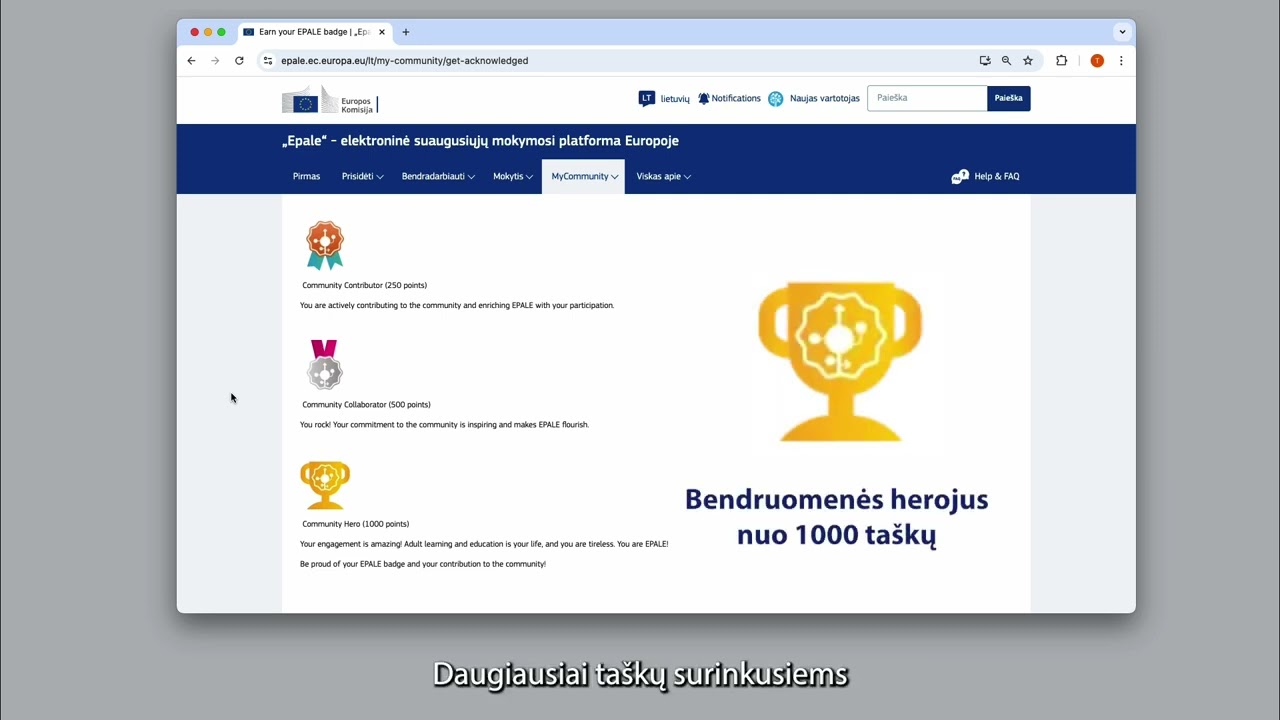&bdquo;Epale&ldquo; platformos ženkleliai ir kaip juos galima pelnyti?