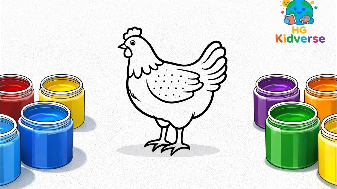 Easy Hen Drawing & Coloring for Kids 🐔 | Learn Colors | HG Kidverse