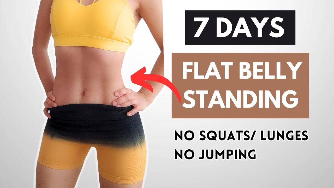 7 Day FLAT BELLY standing workout, lose stomach fat, get small waist, no squats/ jumps/ lunges