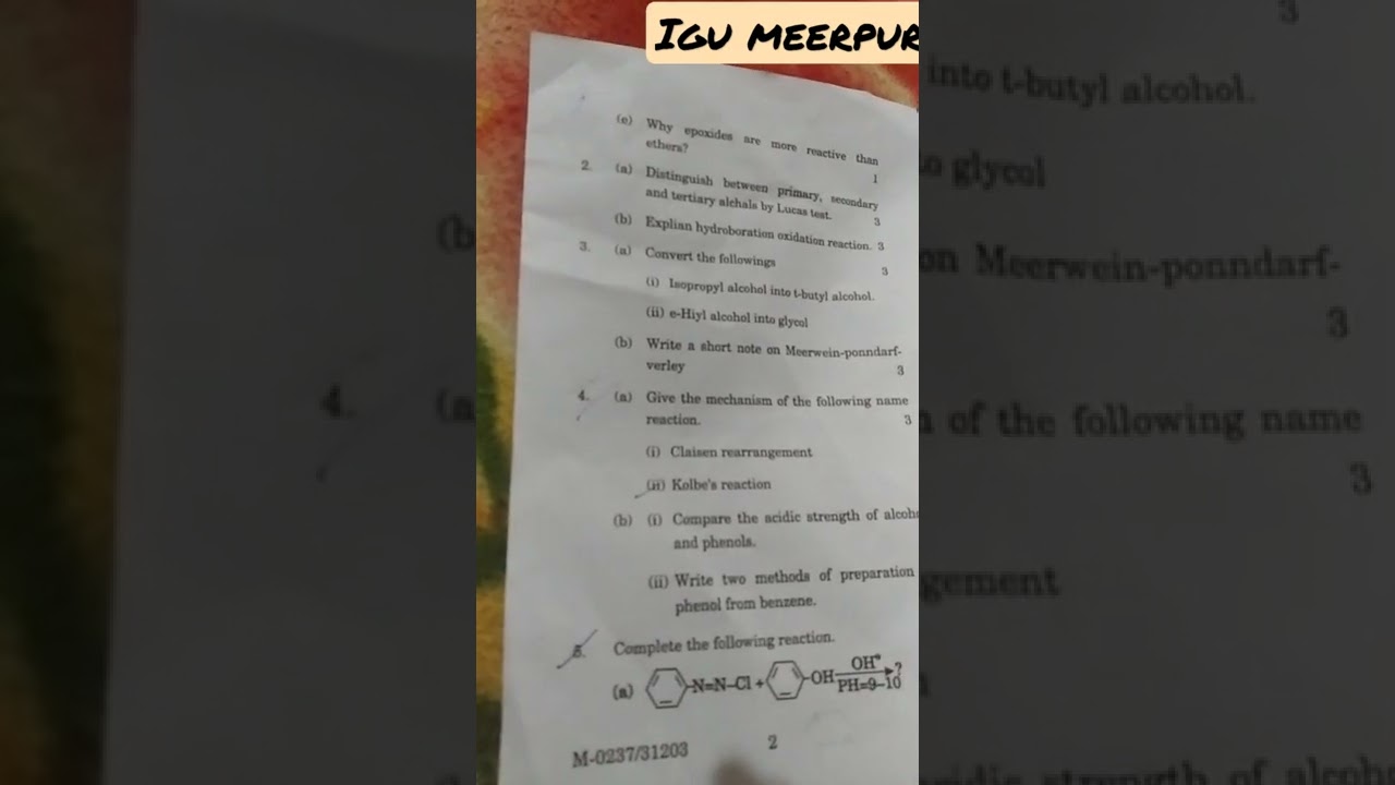 #IGU bsc 3rd sem organic chemistry paper 2022 #meerpur