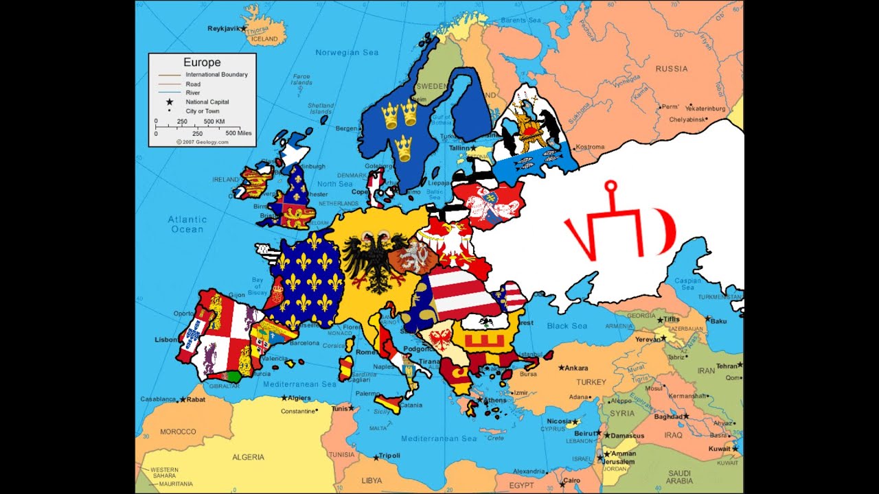 Flag map of Europe 1340