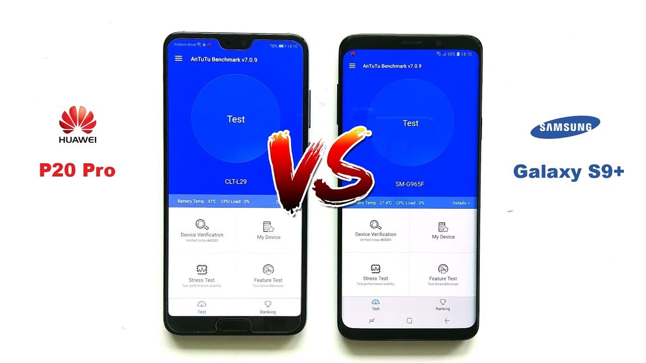 Samsung Galaxy S9 Plus vs Huawei P20 Pro - AnTuTu Benchmark