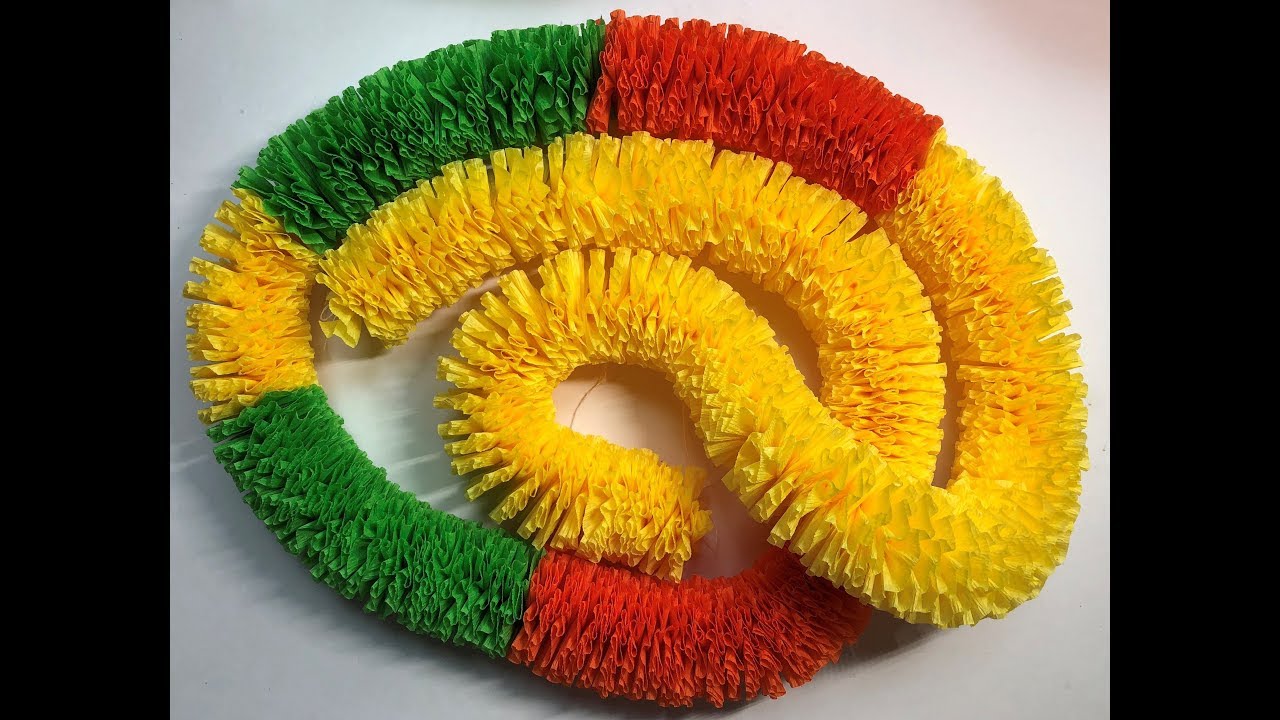 Navratri flower garland decoration with crepe paper for durga pooja