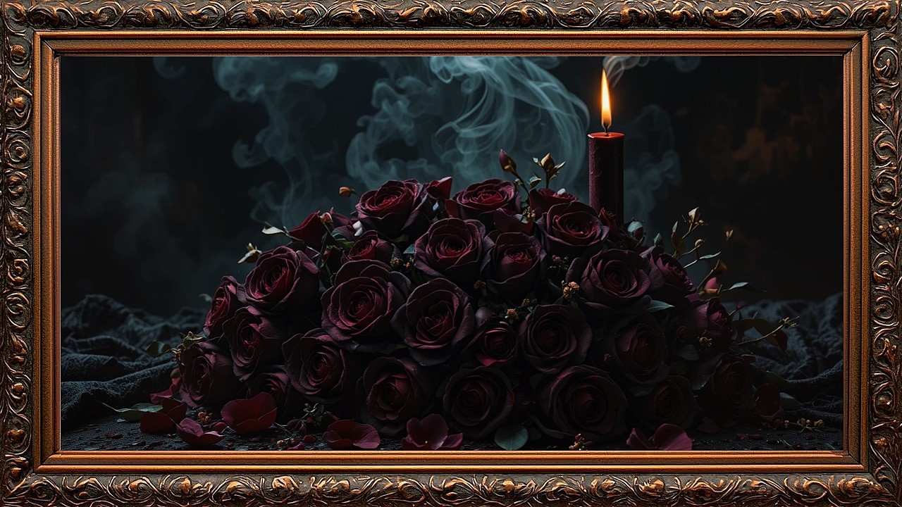 Elegant Gothic Halloween Still Life 🕯️ Black Roses & Candlelight | Baroque Chiaroscuro Art 4K