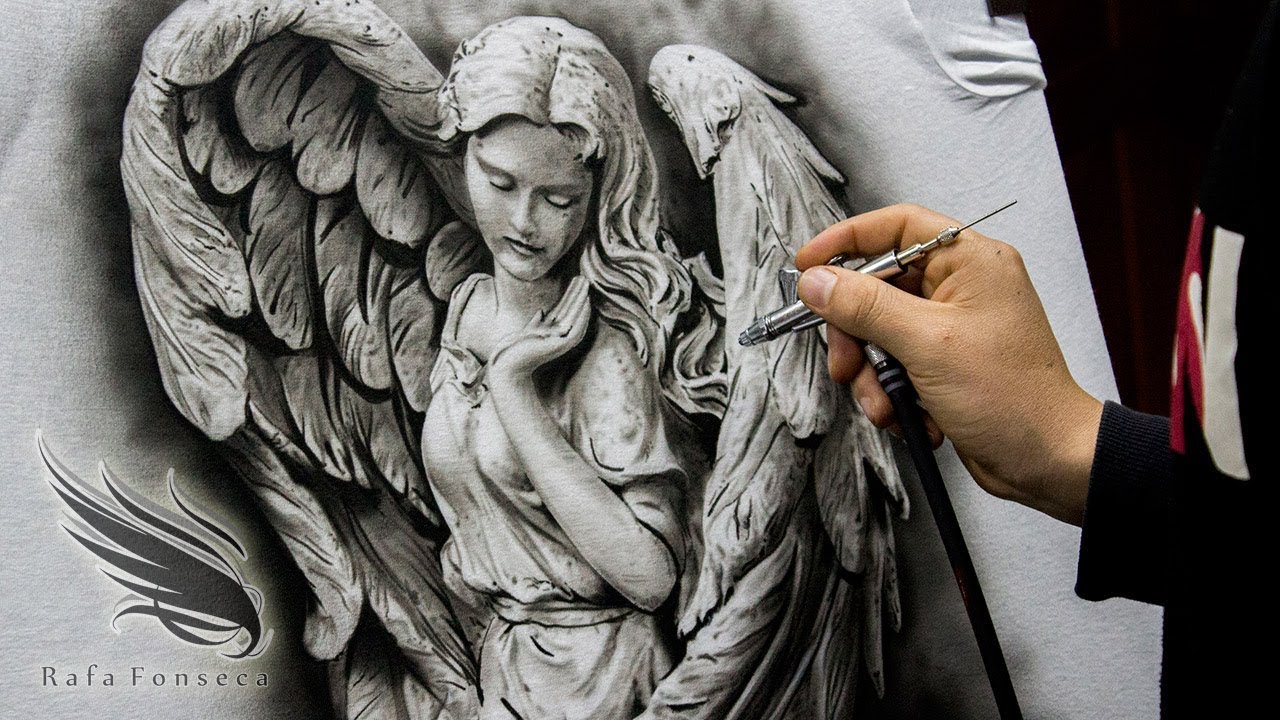Airbrush Painting Angel on T shirt / Rafa Fonseca
