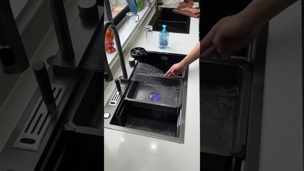 Built-in Cup Washer Mount! 🥤#CupWasherMount#SmartSink #HoneycombCoate#kitchensink#StainlessSteelSink