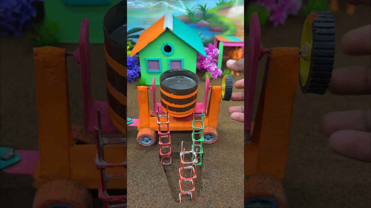 Mini RCC Pillars Construction 😱 | DIY Cement Mixer Project 🧱#shorts#youtubeshorts