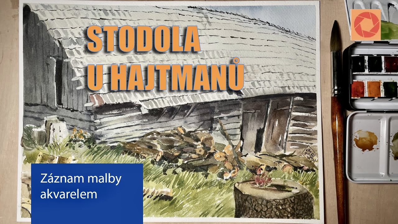 Akvarel malba Žítková /Stodola u Hajtmanů