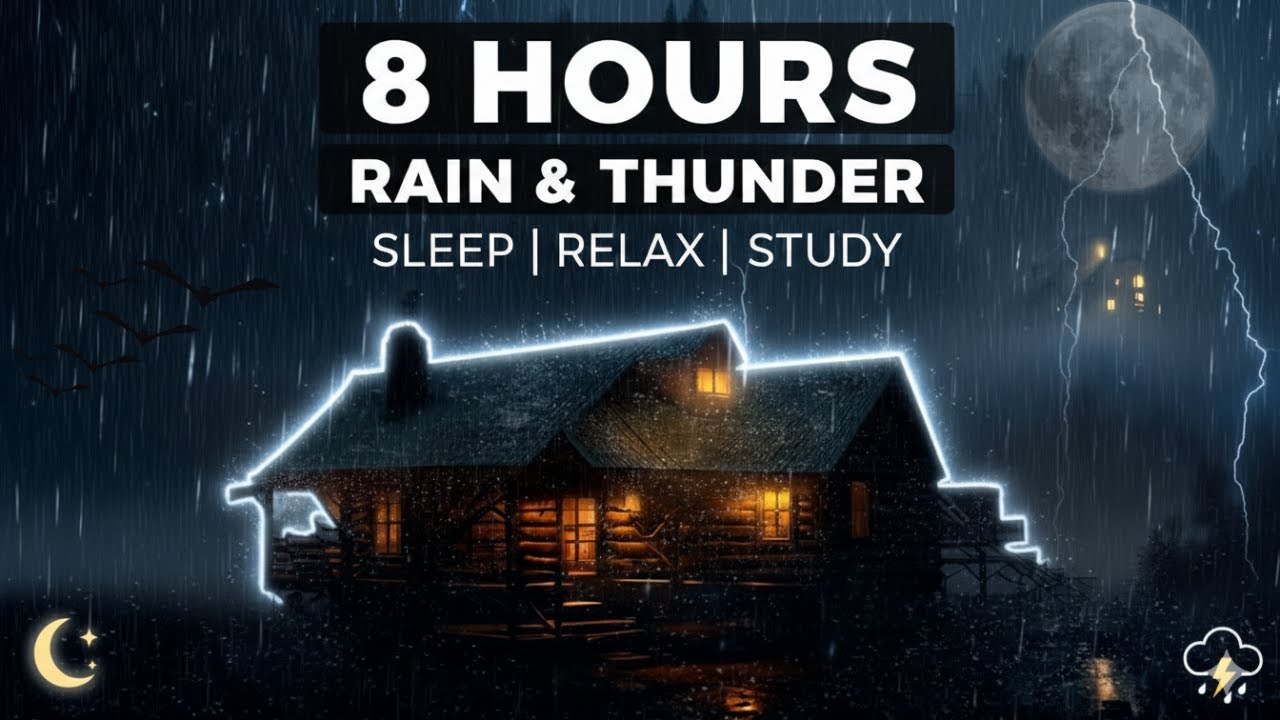 Sonido de Lluvia Fuerte y Truenos🌧️ | Cabaña Oscura🌙 | 8 Horas para Dormir💤