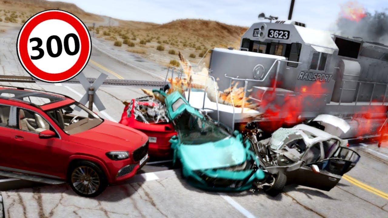 CRASH TEST TRENO vs AUTO REALI a 300 km/h - BeamNG Drive