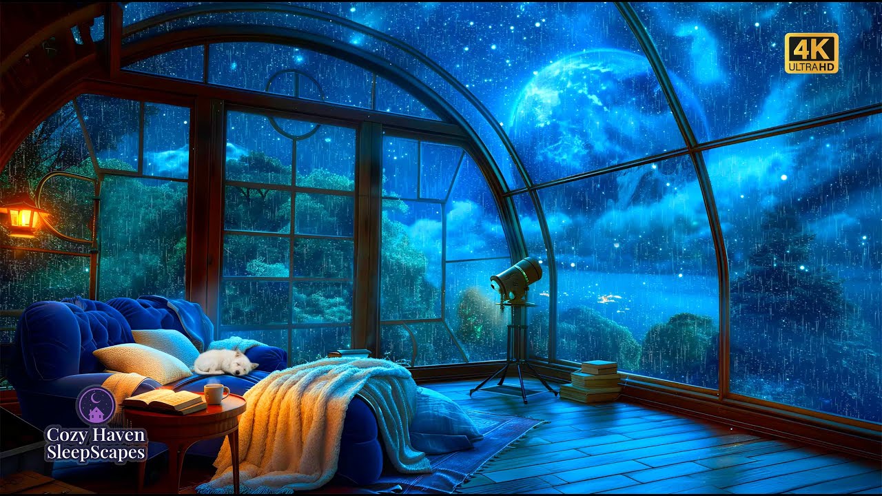 Cozy Rainy Stargazing Room at Night 🌧️✨ Deep Sleep Ambience