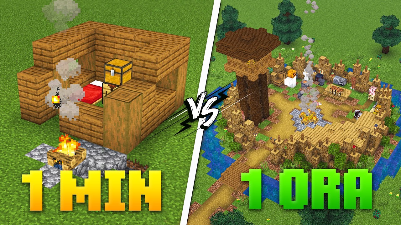 1 Min vs 10 Min vs 1H – Baza de Inceput in Minecraft!