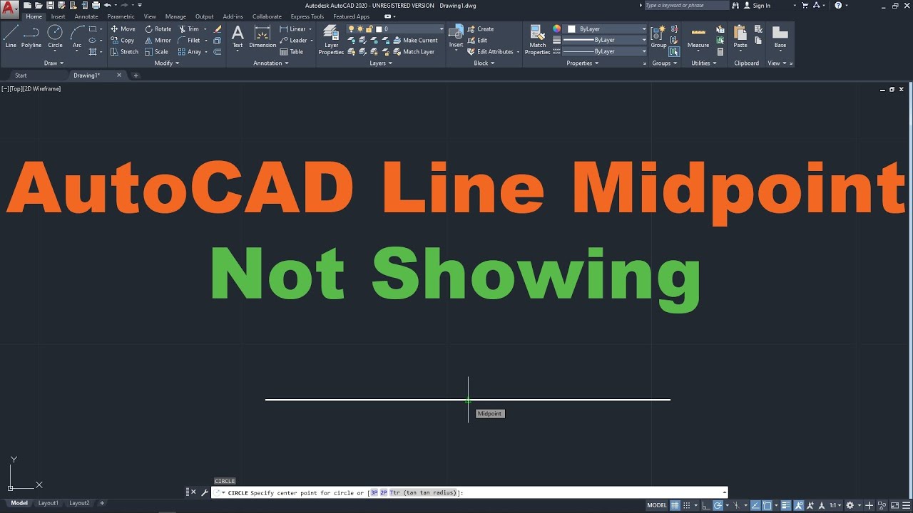Средняя точка линии AutoCAD не отображается