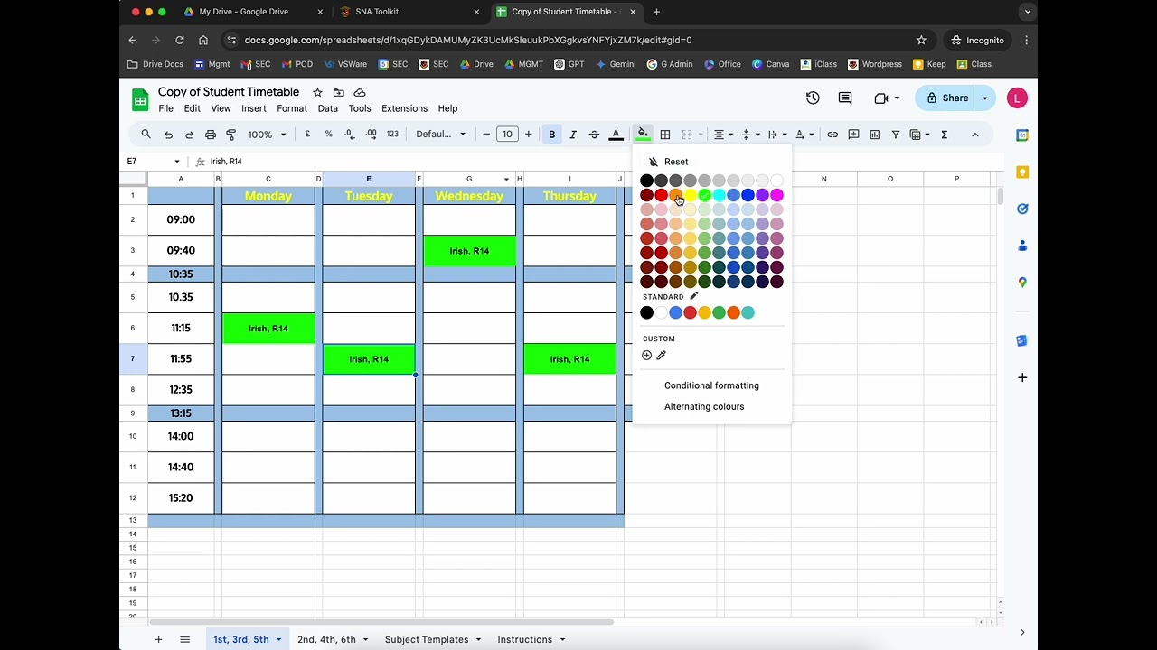 Customising Student Timetables