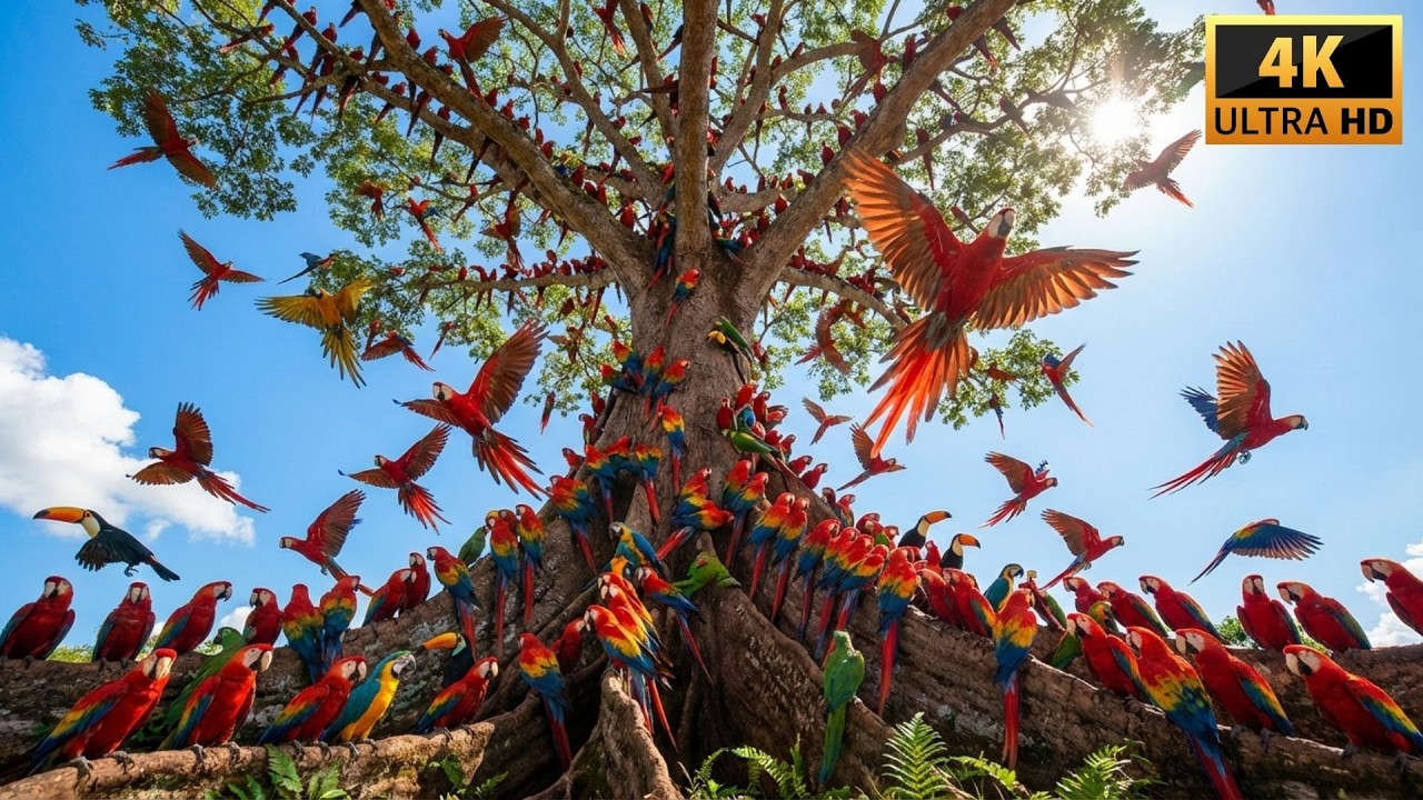 Relaxing Walk In The Amazon: When 1000 Macaws Take Flight From Ancient Trees 4K 🦜