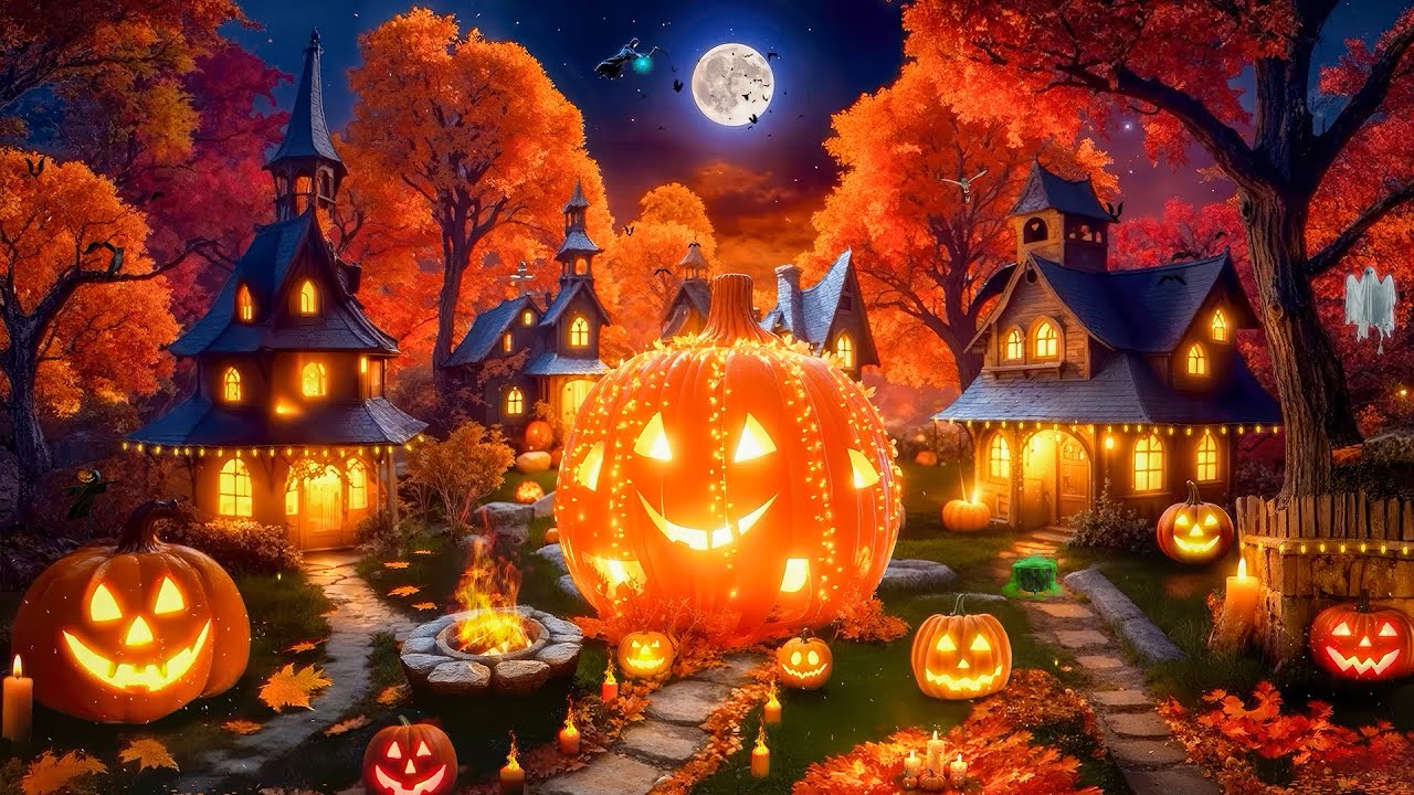 Przytulna jesienna wioska w klimacie Halloween Night 🎃 Najlepsza relaksująca muzyka na Halloween 👻