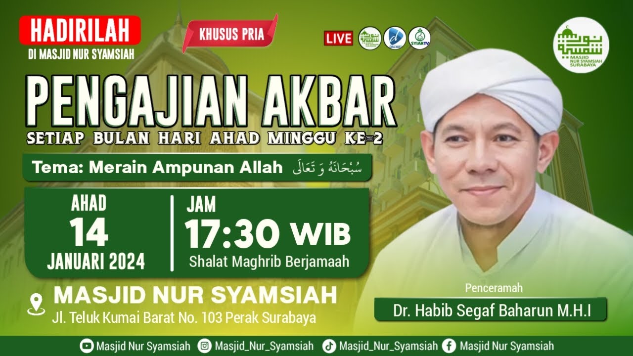 MERAIH AMPUNAN ALLAH SUBHANAHU WA TA'ALA || DR. HABIB SEGAF BAHARUN M.H.I (14 01 2024)