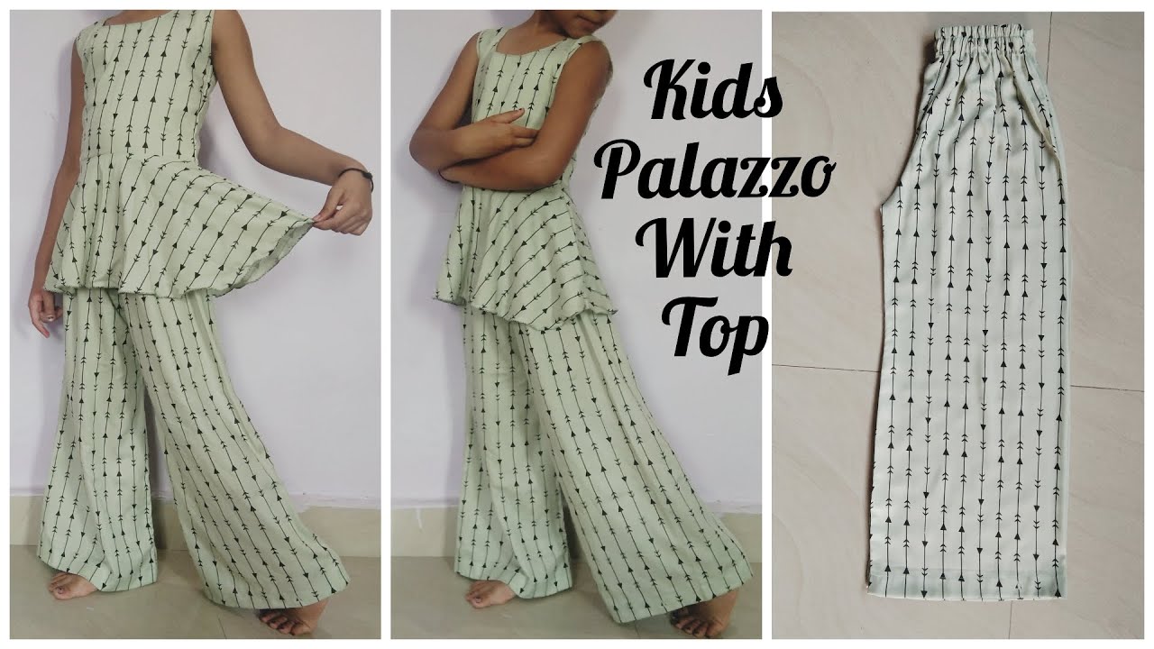 Kids Palazzo Cutting And Stitching In Telugu|baby Plazo with top Cutting and Stitching| baby palazzo