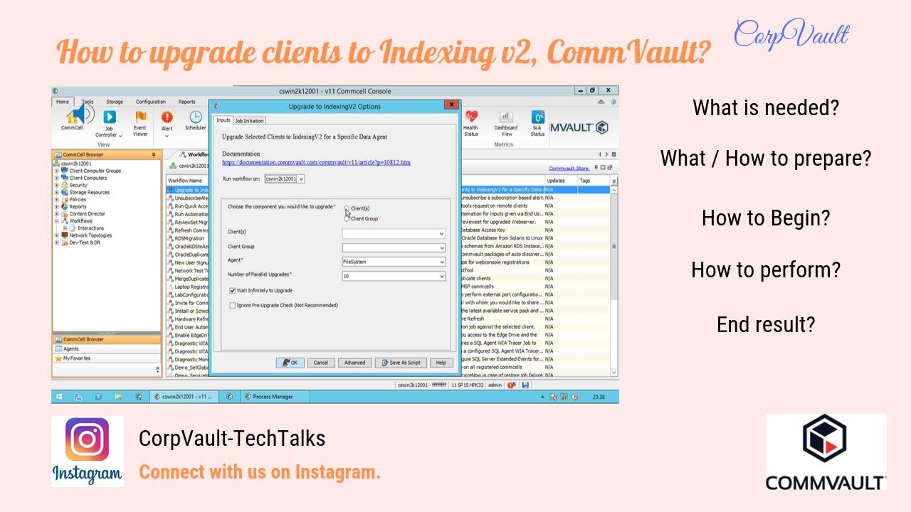 Upgrade client(s) to indexing v2 in CommVault v11