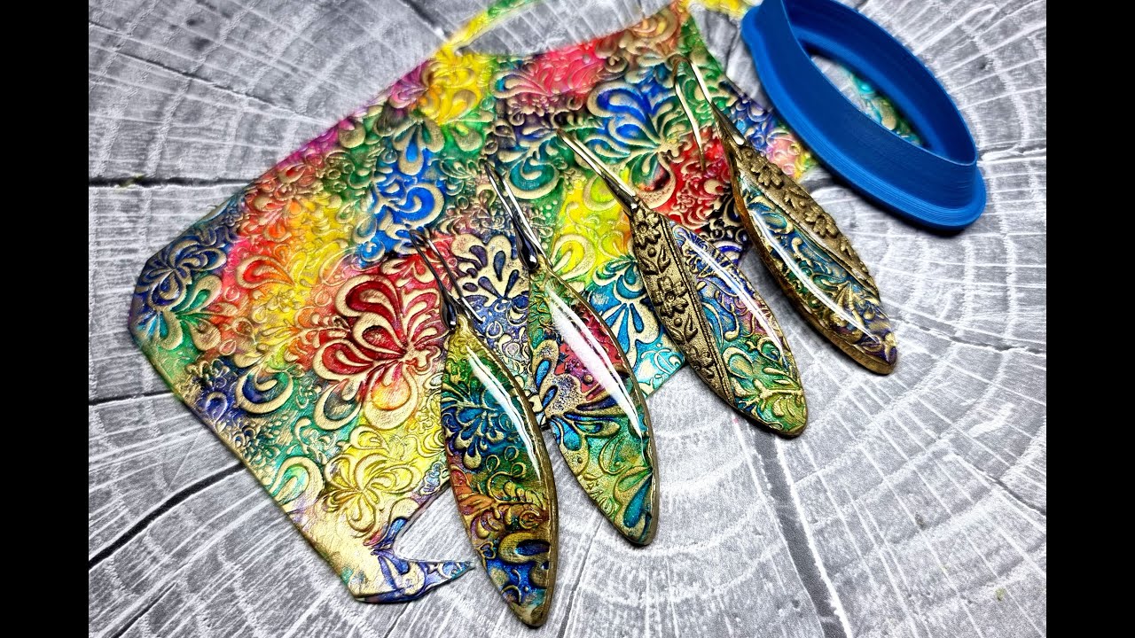 (Early Access) A Colorful Veneer With Acrylic Paints and Alcohol Inks. Earrings Result