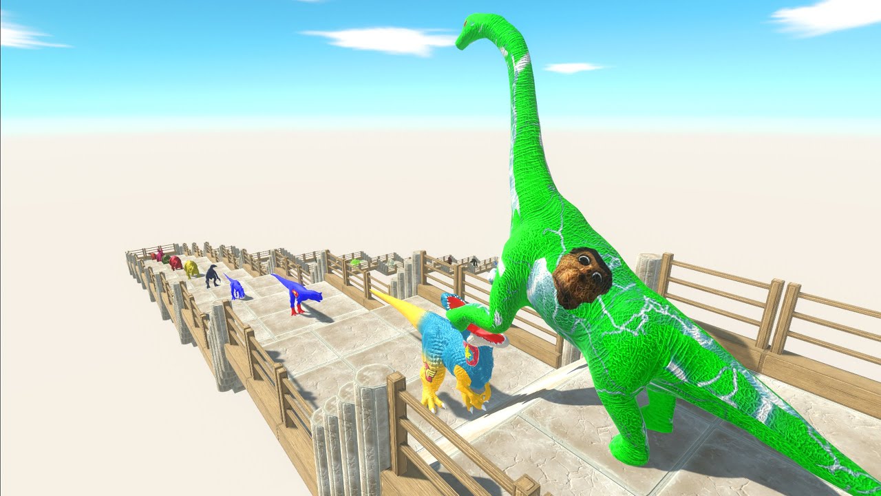 NEW GREEN OBUNGA BRACHIOSAURUS BATTLE DEATH FALL V2 - Animal Revolt Battle Simulator