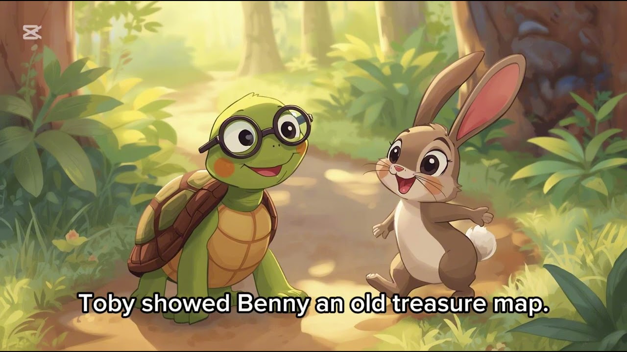 Benny the curious bunny 🐰 and Toby the wise turtle 🐢 