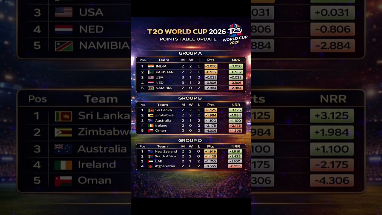 T20 World Cup 2026 BIG Update! Points Table Shockers | Group A, B & D Full Standings