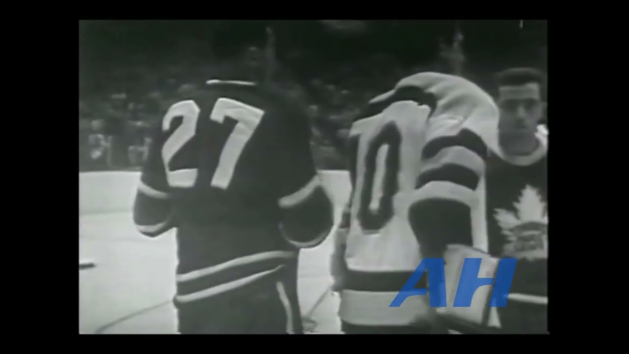 NHL Oct. 19, 1957 George Armstrong,TOR v Jack Bionda,BOS Toronto Maple Leafs Boston Bruins