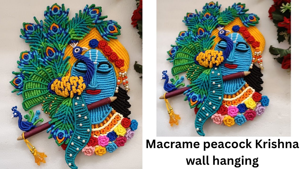 Macrame peacock krishna (part-1)/Macrame peacock krishna Wall hanging/#macrame/#shorts/#ytshorts/#yt