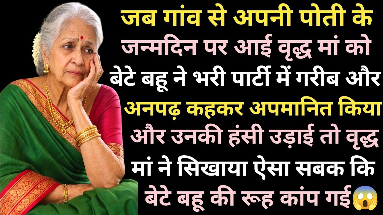 गांव से अपनी पोती के जन्मदिन पर आई मां को बेटे बहू ने पार्टी में गरीब और अनपढ़ कहकर अपमानित किया तो 