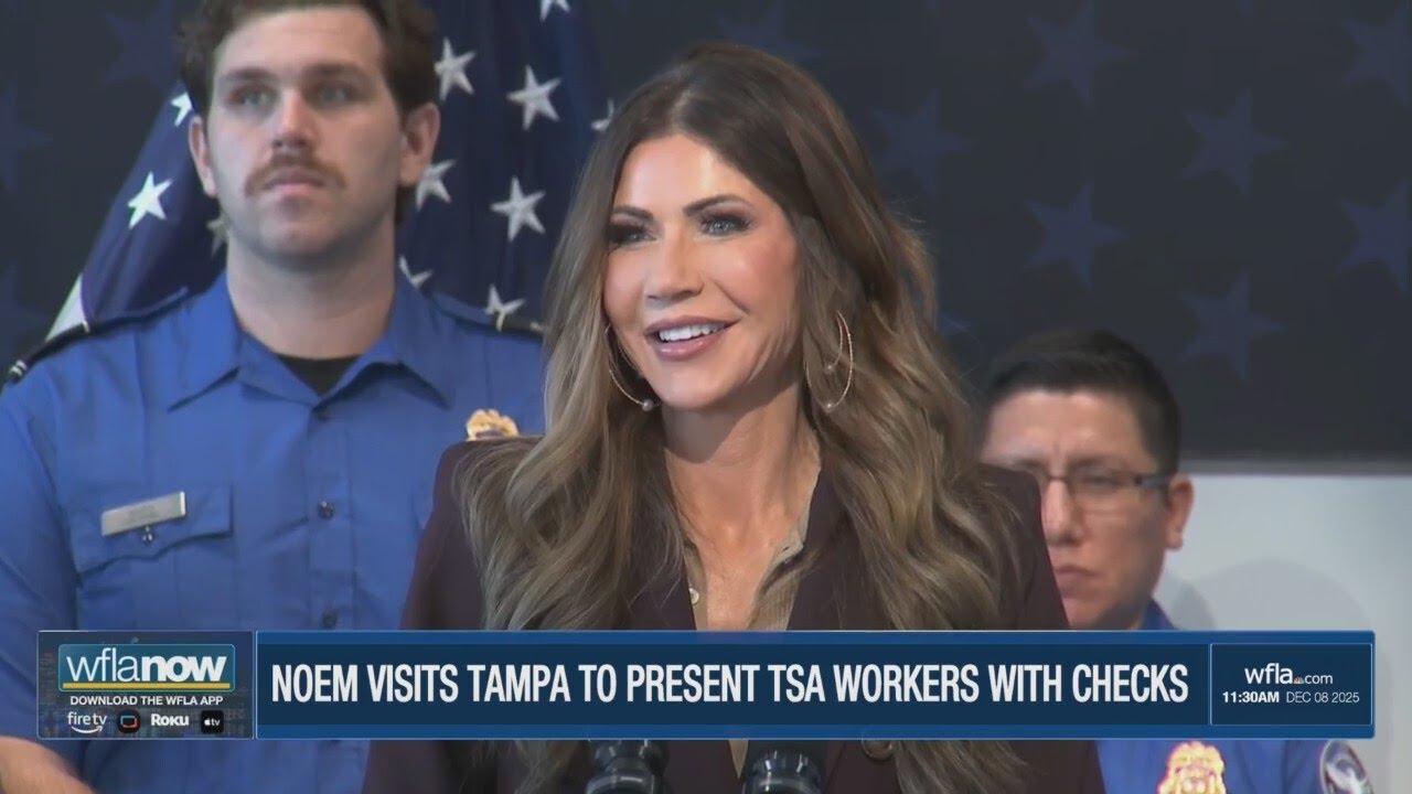 Kristi Noem presents select Tampa TSA workers with $10K checks